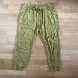 ANTHROPOLOGIE 1X Women’s Dark Tan Elastic Waist Linen Jogger-Style Pants